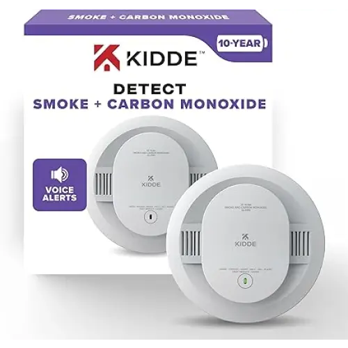 Kidde 30CUD10 Smoke & Carbon Monoxide Detector 10-Year Battery Powered Voice Alerts LED Warning Light Indicators