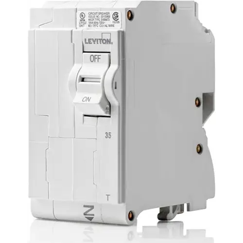 Leviton LB235-T 35A 2-Pole Plug-On Standard Branch Circuit Breaker, Thermal Magnetic, 120/240 VAC, White