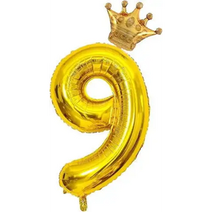 Gold Number 9 Balloon with Crown