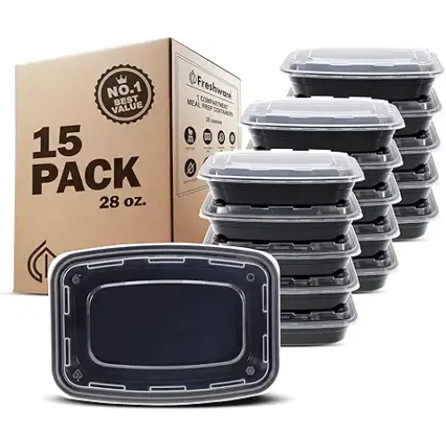 Freshware Meal Prep Containers with Lids [15 Pack] 3 Compartment Food Storage Containers - Lunchboxes & Insulated Food