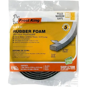Frost King R338H Self-Stick Rubber Foam Weatherseal, 3/8"W, 3/16"T, 10 ft