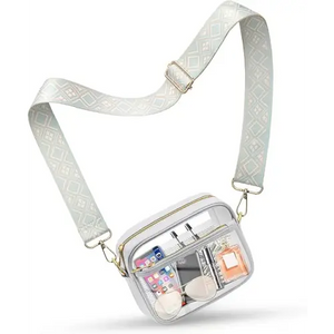 KETIEE Clear Bag for Stadium Events, Clear Crossbody Bag Stadium Approved Clear Purses for Women with Front Pocket Mesh Pouch and Adjustable Strap for Concerts Sports Festivals (Silver)