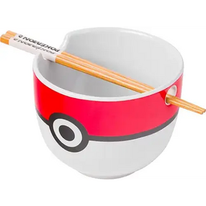 Silver Buffalo-Pokemon Pokeball Ceramic Ramen Noodle Bowl with Chopsticks, Microwave Safe, 20 Ounces