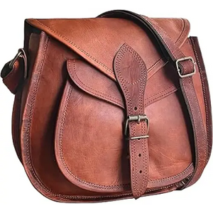 RUSTIC TOWN 11 inch Small Brown Leather Crossbody Satchel Bag Vintage Purses Handbags for Women
