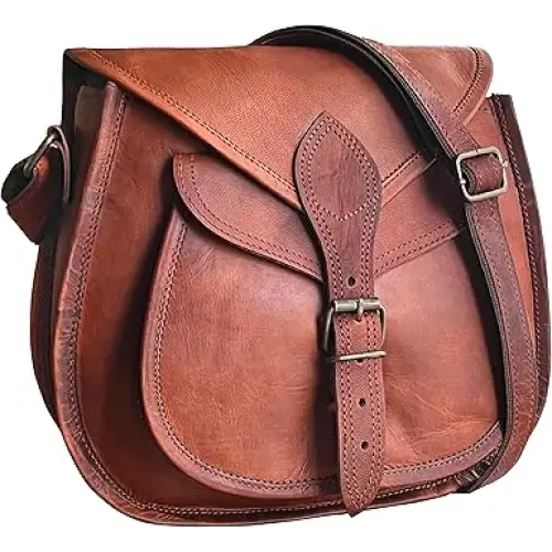 RUSTIC TOWN 11 inch Small Brown Leather Crossbody Satchel Bag Vintage Purses Handbags for Women - Women’s Cross-body