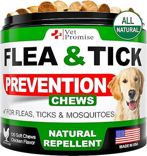 Vet Promise Flea and Tick Prevention for Dogs Chewables - All-Natural Flea & Tick Control Chews