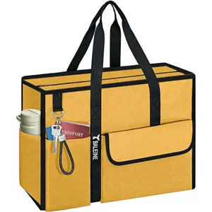 BALEINE Large Utility Tote Bag with Reinforced Bottom, Multi Pockets Foldable Tote Bag for Nurse, Travel, Work (Medium, Yellow)