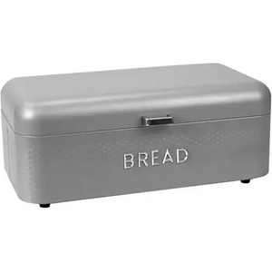 Home Basics Soho Bread Box For Kitchen Countertop, Metal, (Grey), Vented With Hinge Top