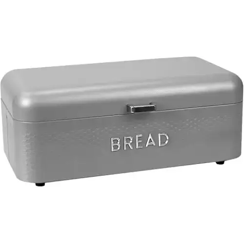 Home Basics Soho Bread Box For Kitchen Countertop Metal (Grey) Vented With Hinge Top - bread box