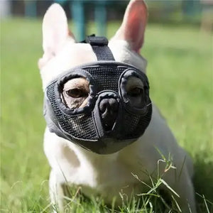 JYHY Short Snout Dog Muzzle- Adjustable Breathable Mesh Bulldog Muzzle for Biting Chewing Licking Grooming-Small