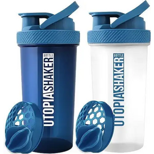 Utopia Wide Mouth Shaker Bottle Pack of 2 - 28oz Protein Mixer Shaker (Navy & Clear/Navy)